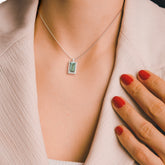 שרשרת אקוומארין ירוקה בגט ויהלומים כסף מצופה רודיום