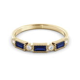 טבעת מילגריין ספיר ויהלומים עדינה