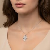 שרשרת חמסה ספיר ומוסונייט בכסף- Shurya