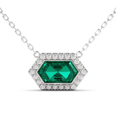 שרשרת כסף מצופה רודיום אמרלד ירוקה ויהלומים Hexagon