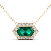 שרשרת זהב אמרלד ירוקה ויהלומים Hexagon