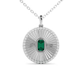 מדליון "קרני שמש" אמרלד ויהלומים כסף מצופה רודיום
