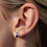 זוג עגילי ספיר ויהלומים כסף מצופה רודיום Topal