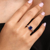 טבעת ספיר ומוסנייט כסף מצופה רודיום Daniella