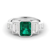 טבעת אמרלד ירוקה ומוסונייט כסף מצופה רודיום Gili