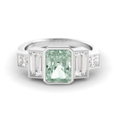 טבעת אקוומארין ירוקה ומוסונייט כסף מצופה רודיום Gili