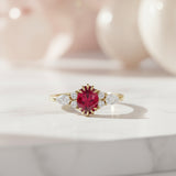 Vintage ring set with rubies and Midnight moissanites