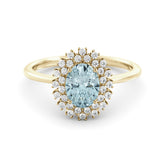 טבעת אקוומארין ויהלומים Halo מרהיבה