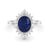 טבעת ספיר ויהלומים כסף מצופה רודיום Emilia