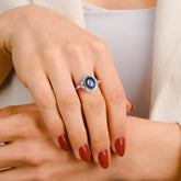 טבעת ספיר ויהלומים כסף מצופה רודיום Emilia