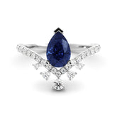 טבעת ספיר ויהלומים כסף מצופה רודיום Milan