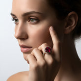 טבעת גרנט ויהלומים כסף מצופה רודיום 3.37 קראט Oval