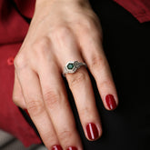 טבעת אמרלד ויהלומים כסף מצופה רודיום Hexagonia