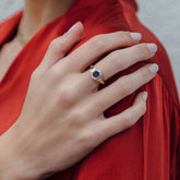 טבעת ספיר ויהלומים כסף מצופה רודיום Hexagonia