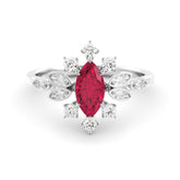 טבעת רובי ויהלומים כסף מצופה רודיום Snow