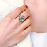 טבעת יוקרה אקוומארין ומוסונייט כסף מצופה רודיום Genevieve