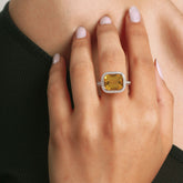 טבעת סיטרין ויהלומים כסף מצופה רודיום Celeste