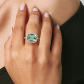 טבעת אקוומארין ירוקה ויהלומים כסף מצופה רודיום Celeste