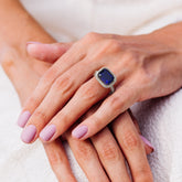 טבעת ספיר ויהלומים כסף מצופה רודיום Celeste