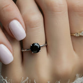 טבעת יהלום שחור כסף מצופה רודיום Eden