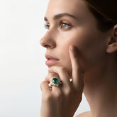 טבעת אמרלד ויהלומים כסף מצופה רודיום Emilia