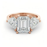 A beautiful engagement ring with a large, clear gemstone set in a rose gold band.