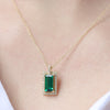 Emerald baguette gold necklace and diamonds