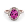 Double Halo pink topaz-diamond ring