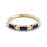 Delicate milgrain sapphire and diamond ring