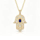 Sapphire and Diamond Hamsa Necklace in Gold - Shurya
