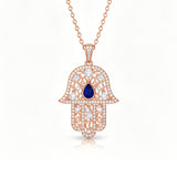 Sapphire and Diamond Hamsa Necklace in Gold - Shurya