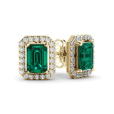 A pair of Halo emerald and diamond earrings