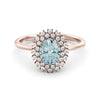 Spectacular Halo aquamarine and diamond ring