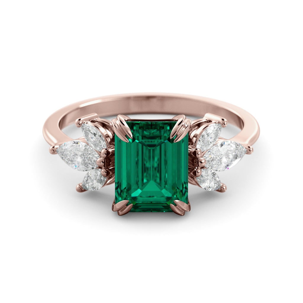 Emerald and Moissanite Rose Ring