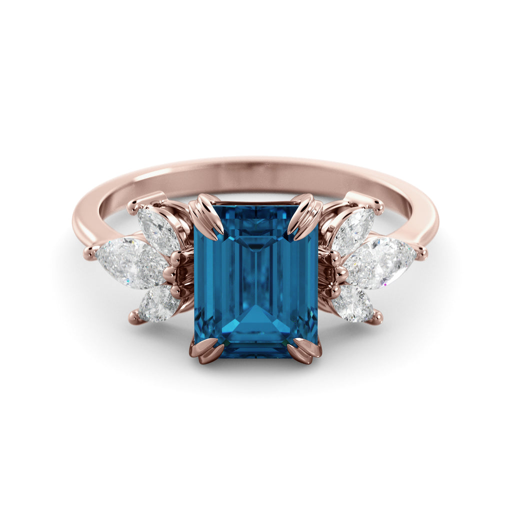 London Blue Topaz and Rose Moissanite Ring 