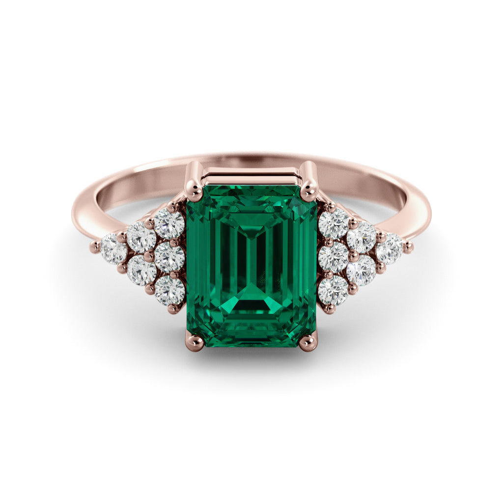 Emerald and diamond art deco ring
