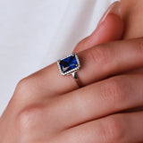 3.01 carat sapphire ring inlaid with HALO diamonds