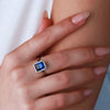 3.01 carat sapphire ring inlaid with HALO diamonds