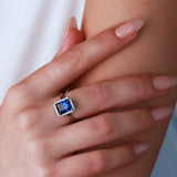 3.01 carat sapphire ring inlaid with HALO diamonds