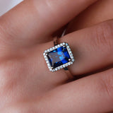 3.01 carat sapphire ring inlaid with HALO diamonds