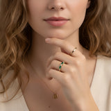 Delicate milgrain emerald and diamond ring