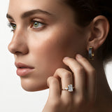 PAVÉ Crescent Rhodium Plated Silver Sapphire Earrings