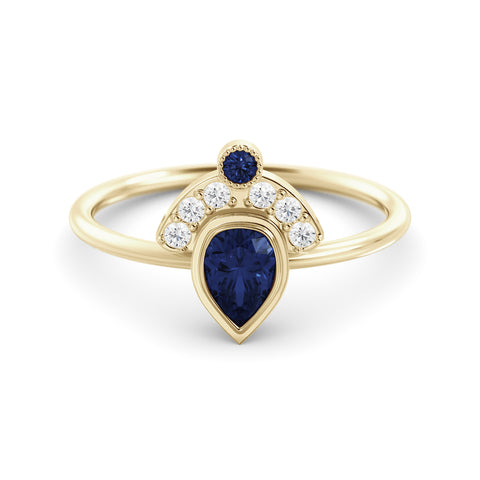טבעת כתר-מניפה אופל כחול ויהלומים